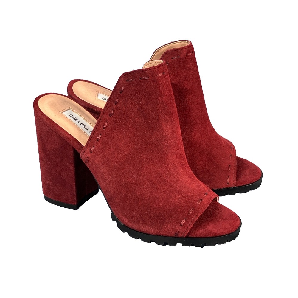 CHELSEA & VIOLET Burgundy Tess Leather Suede HIGH HEELS SHOES MULES size 6 M